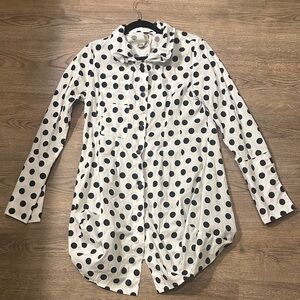 Comfy USA Small Polka Dot Tunic Button-Up Shirt